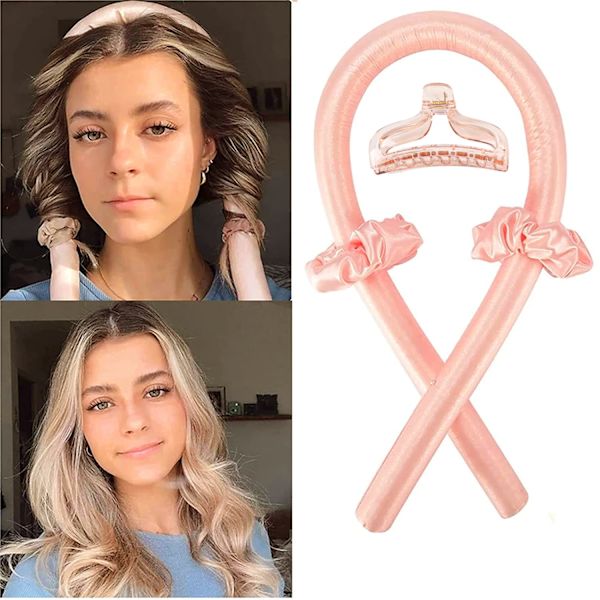 Rosa farge varmeløse krøller, hårkrøller varmeløs krøllestang pannebånd hårruller for langt hår store krøller DIY hårstylingverktøy for langt medium hår