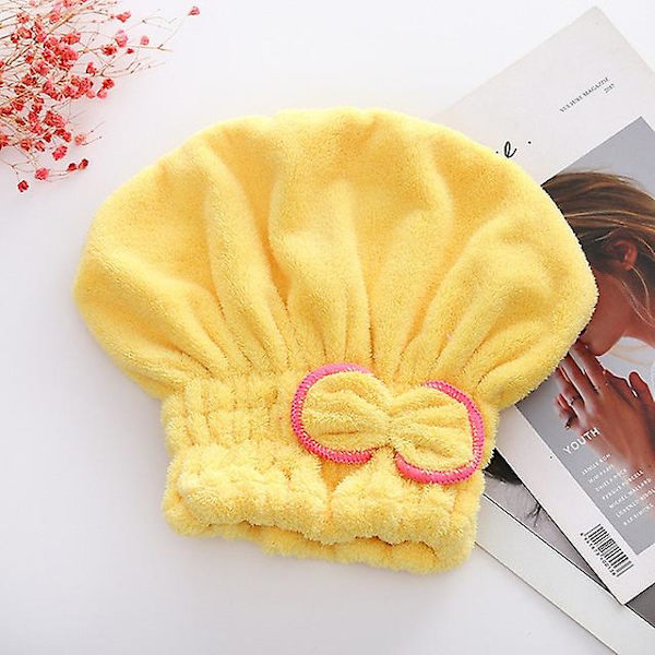 Mikrofiber Hår Tørring Håndklæde Spa Bowknot Wrap Håndklæde Hætte Badeværelse Tilbehør Huer Til Kvinder Designer Badehætte Yellow