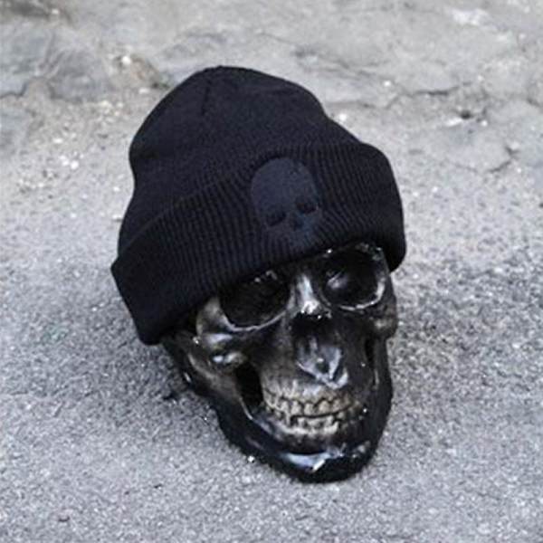 Vinter varm lue for menn Skalleutskrift Strikket Heklet Lue Slouchy Cap Utendørs Ski
