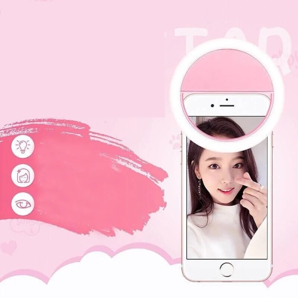 LED selfie ring ljus ring linje fyll ljus mobiltelefon foto ljus timer laddning USB rosa