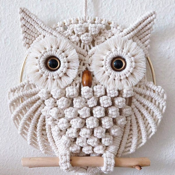 Owl Macrame Drömfångare Handgjord Ugglatapet för Dreamcatcher Ugglamönster Macrame Owl