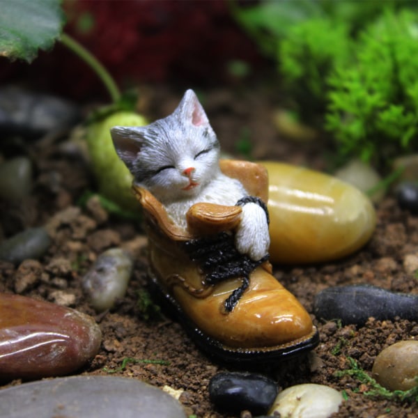 Pieni mini nukkuva kissan patsas, Fairy Garden DIY Fai