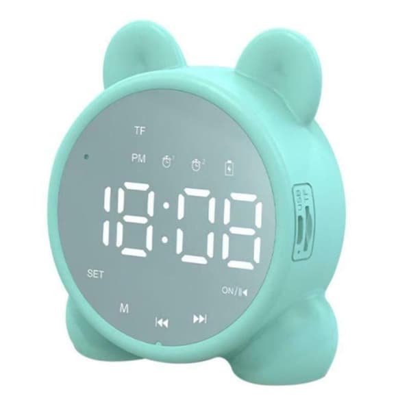 Bluetooth-kompatibel högtalare LCD digital display väckarklocka sömnstimer barn sängklocka Light Green