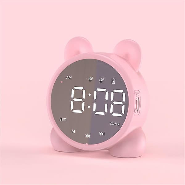 Bluetooth-kompatibel högtalare LCD digital display väckarklocka sömntimer barn sängbordsväckarklocka Pink