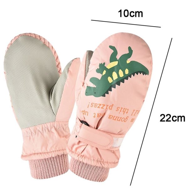 Vattentäta och köldsäkra handskar för barn med dinosauriemönster förtjockade varma enfingerhandskar rosa