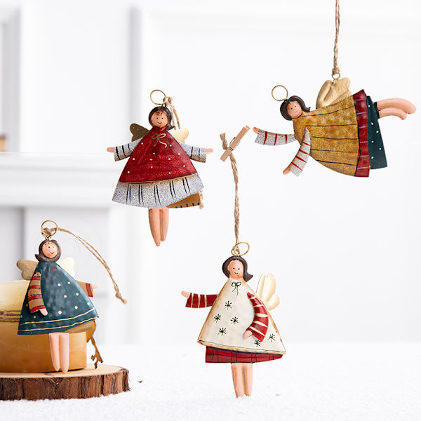 4 Jernengel Crac af Christmas Jewelry Shop Dekoration Jule Scene Poserer Juletræ Dekoration 18*10cm