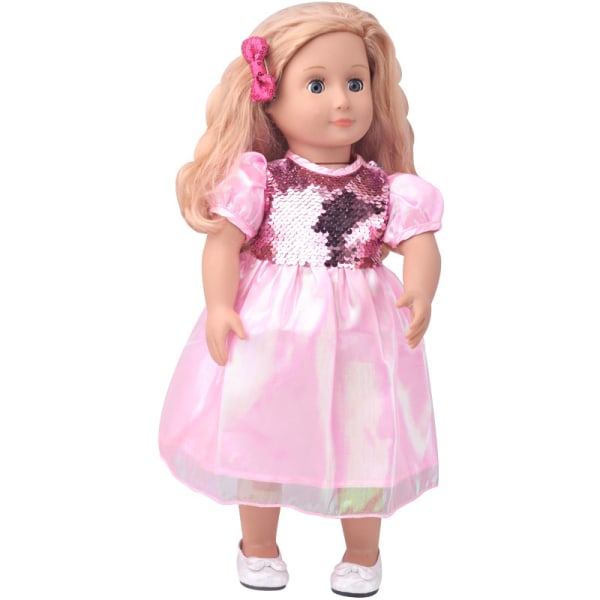 7-delt sett med 18-tommers American Girl dukkekjole American Girl ny paljettkjole