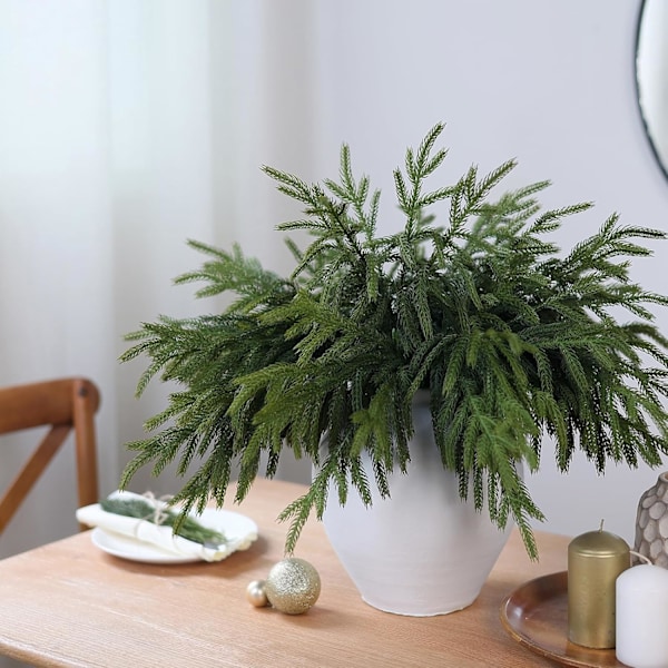 Julgranar av Norfolk Tall, 18 tum Real Touch Konstgjorda Tallgrenar Falska Gröna Tallgrenar för Vas DIY Girlang Krans Heminredning 32Pcs