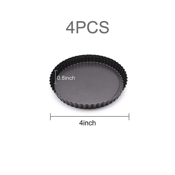 4-pakning terteform, minik non-stick 4-tommers terteformer svart rund terte quiche-form avtakbar bunn for pai, pizza