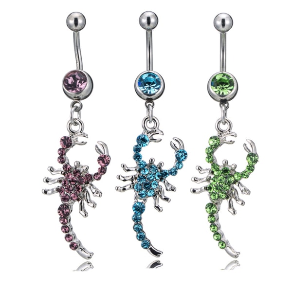 3 djur navel kvinna skorpion kristall navelsträngsring rostfritt stål navelsträng perforerad navelkropp smycken vit+rosa+blå
