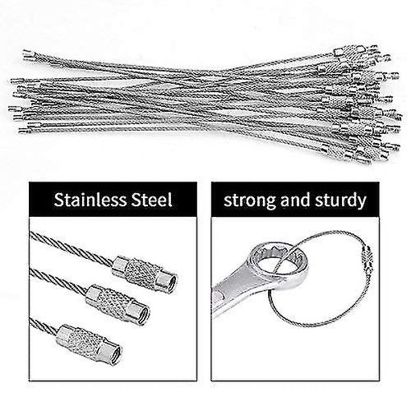 7 stk. nøkkelring i ståltråd, nøkkelring i rustfritt stål, kabeltau nøkkelringløkker med skrulås
