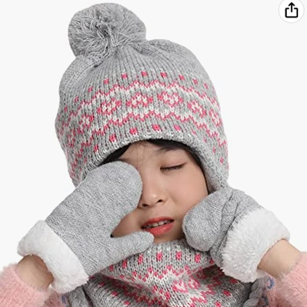 Barns varm plysj skjerf, lue, skjerf, hansker, 3 tredelt dress, grå