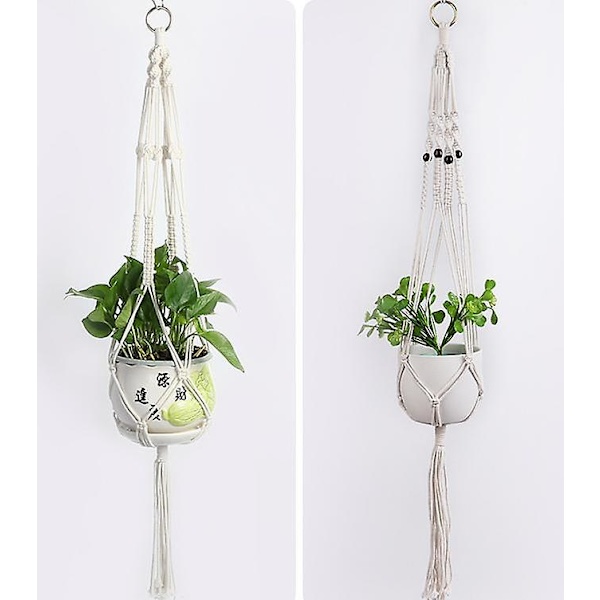 4 stk hageblomsterpottenettpose håndvevd DIY bomullsrep hengende kurv 6