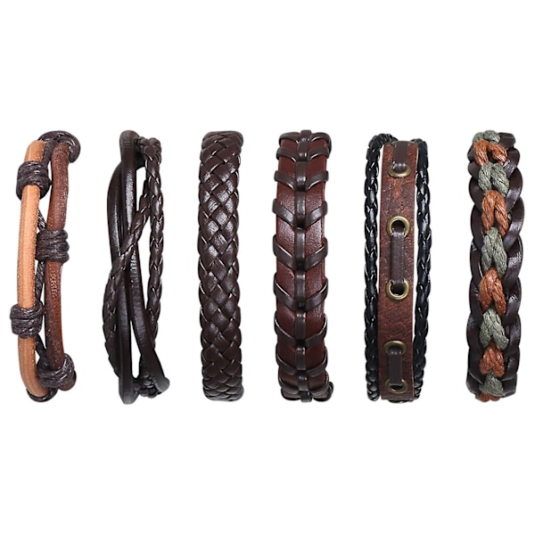 Läderarmband 6 st Justerbar Fashion Punk Flätad Herr & Dam Rep Armband Manschett Vintage Armband Wrap Set Serie