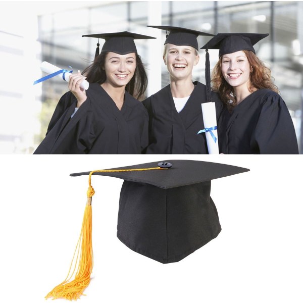 Universitetsexamen mössa justerbar examen student mössa med gul tofs