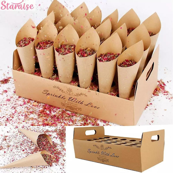 Staraise Kraft Papper Bröllop Bricka Konfettikon Stativ Låda Bricka För Bröllopsdekoration Bröllop Konfettikottar Bröllop Papper Kottar 24 hole tray set 2