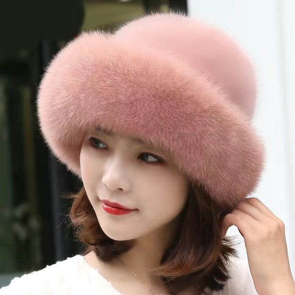 Faux Fur Trim Vinter Warm Hat Dam Elegant Mode Style Hat Present, Rosa