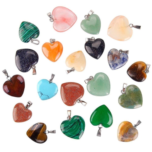 20 st Hjärtformade stenhängen Berlocker Kristallchakrapärlor för tillverkning av smycken, 2 storlekar, olika färger