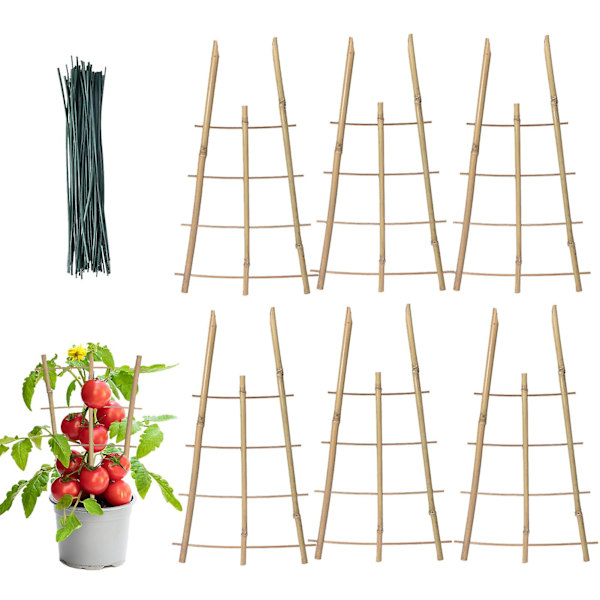 6-pack bambu stegar - Blomsterstödsstege - Bambu trädgårdsstöd - V-formad spaljé - Klätterstöd (h: 41 cm, dubbel)