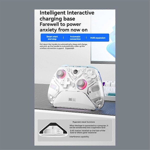 K10 Spillkontroller med Ladestasjon RGB Hall Effect Joystick Trigger for Switch/PC Oransje