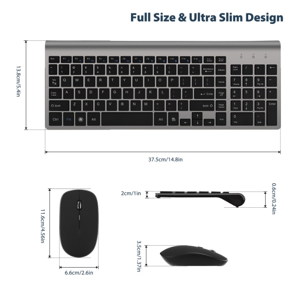 USB-langaton näppäimistö ja hiiri -yhdistelmä, ultraohut ja hiljainen, pöytätietokoneelle, kannettavalle tietokoneelle, harmaa