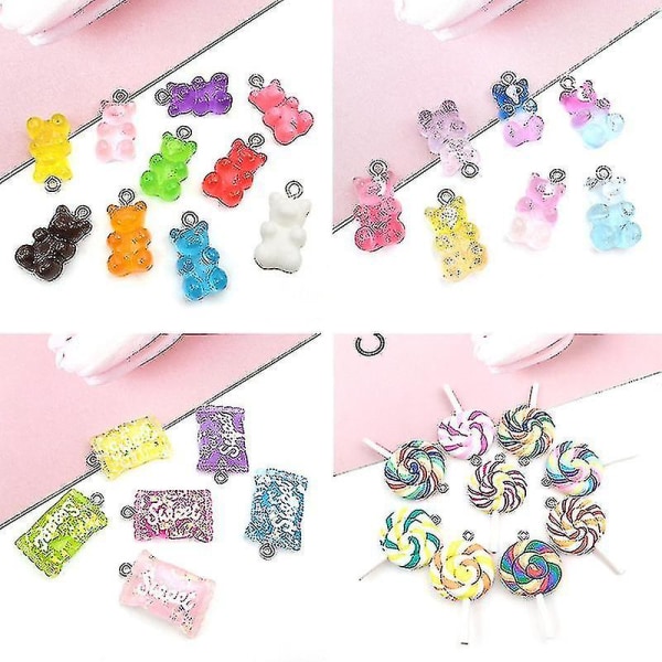 32 st Gummy Resin Bear Charms Pendants, godis Pendant Charm, Lollipop Polymer Clay Charms För Diy Smycken Making