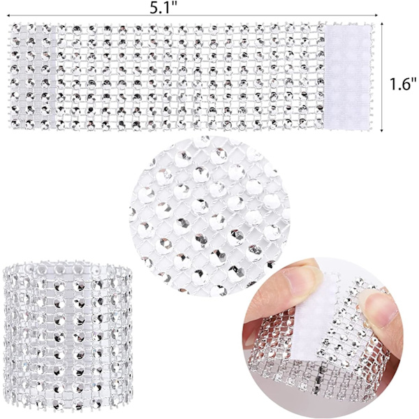 50 stk. Servietringe Blanke Rhinestone Servietringe Bryllup Servietring (Sølv, 50 stk.)