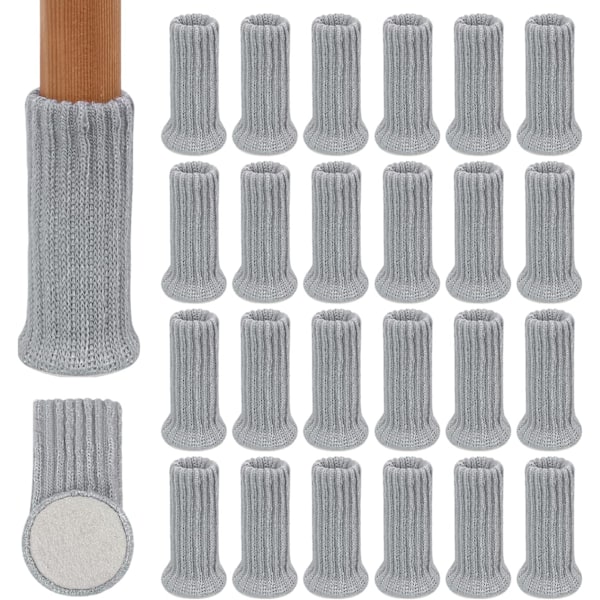 Grå - 24 stk strikkede stolebensokker for stolebenbeskyttere, beskyttelse for møbelben, flytt enkelt og reduser støy, 8,9*3,3 cm i diameter, Bla