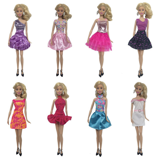 Åtta 30 cm Barbie-dockklänningar