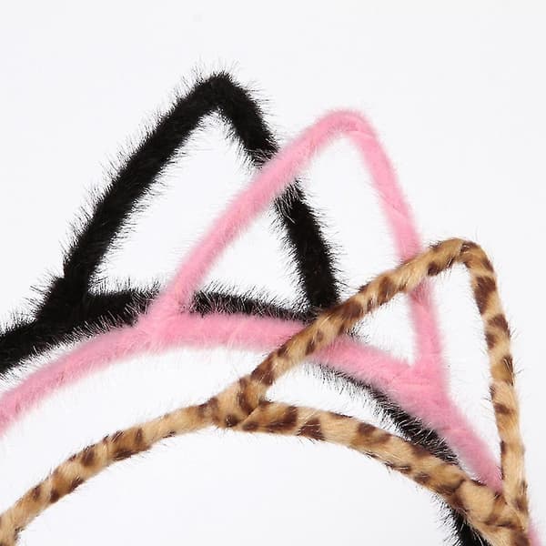 3 st Kvinnor Flickor Söta För Kattöron Plysch Hårband Leopard Solid Elastisk Hårbåge Par
