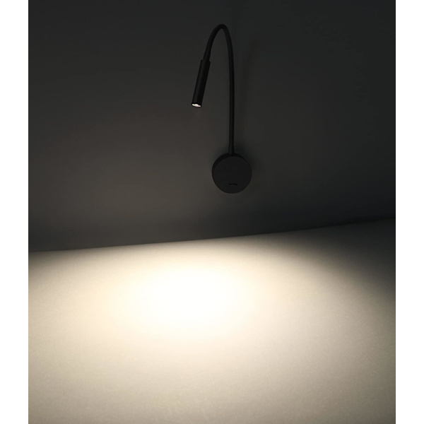 Sort læselampe, fleksibel svanehals LED-lampe 3W 3000K vægmonteret læselampe 240V med afbryder til soveværelser indendørs stue