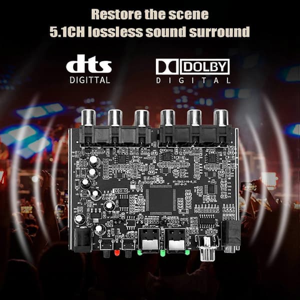 5.1-kanals HiFi digital lyddekoder AC-3 PCM digital optisk koaksial DTS RCA stereo lyd hjemmekinodekoder
