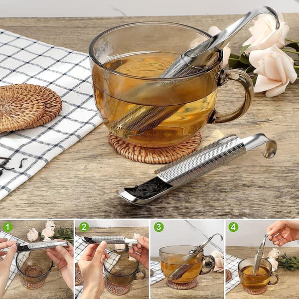 Rustfritt stål te-sil, 2-pakning finmasket te-sil med krok, te-infuser, rustfritt stål for løs te, rose, kaffe, krydder, te