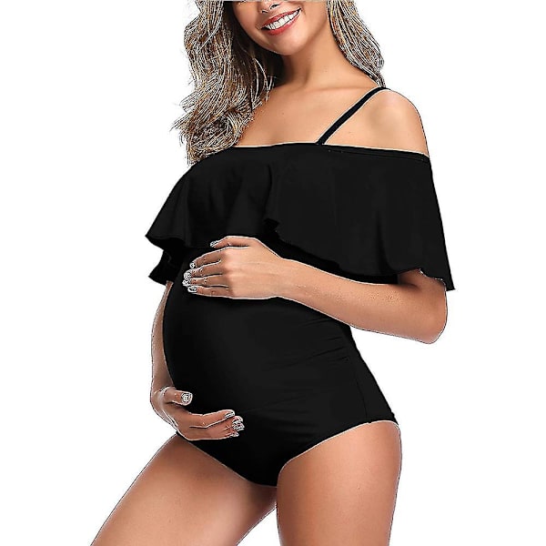 Maternity Off Shoulder One Piece Badetøj Flounce Floral Ruffled Graviditet Badetøj Large