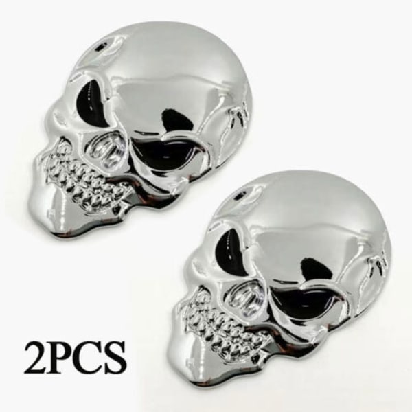 2x 3D store sølv metal kranium skelet onde knogler bil emblem Badge Decal Sticker