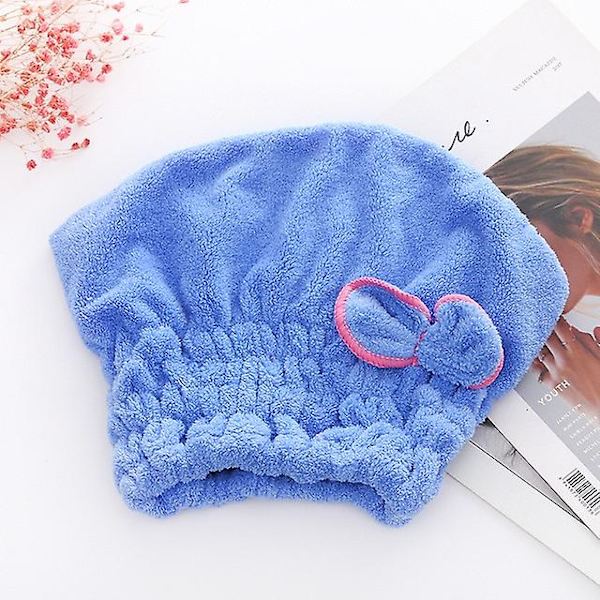 Mikrofiber Snabbtorkande Hårhandduk Spa Rosett Wrap Handduk Mössa Badrumstillbehör Mössor För Kvinnor Designer Duschmössa Blue