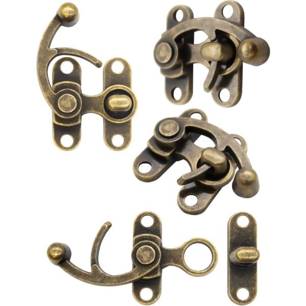 Låsekrok, spenne, bronse-jern design, for kister, vinkasser, vintage, retro-country stil bokser, solid modell, 33 x 28 mm, sett med 4 stykker