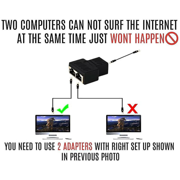 Sovitin Rj45 Ethernet Lan -kaapeli 1-2-suuntainen jakaja Kaksi naarasporttiliitin