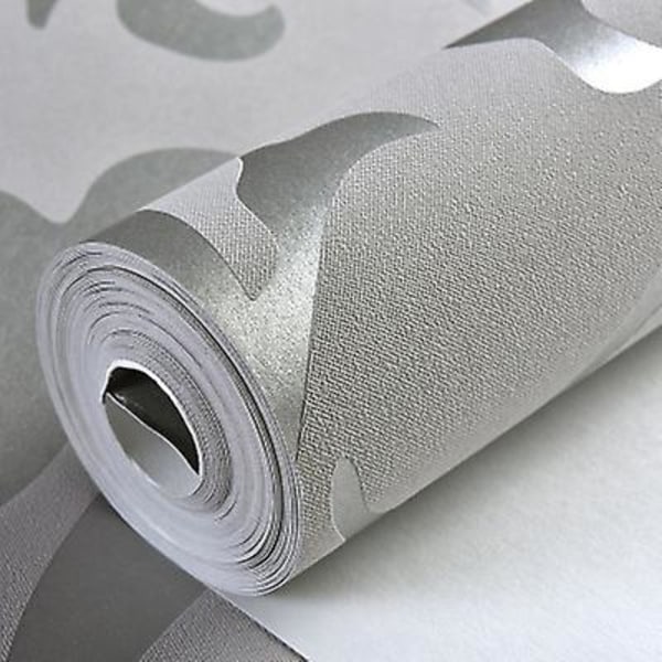 Europeisk stil luksus damask non-woven 3d tapet enkel preget veggrull papir vertikal soverom hjemmedekorasjon Silver gray