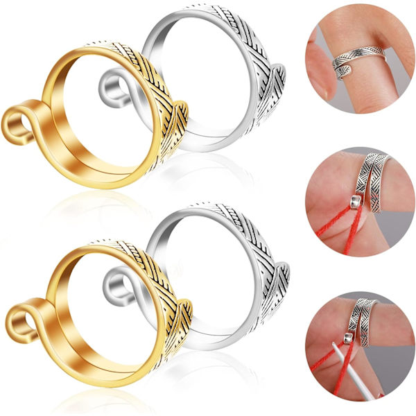 （19cm）Set med 4 justerbara virknålar i silver och guld, tillbehör för virkning, påfågelmönstrad virknål för handvävning