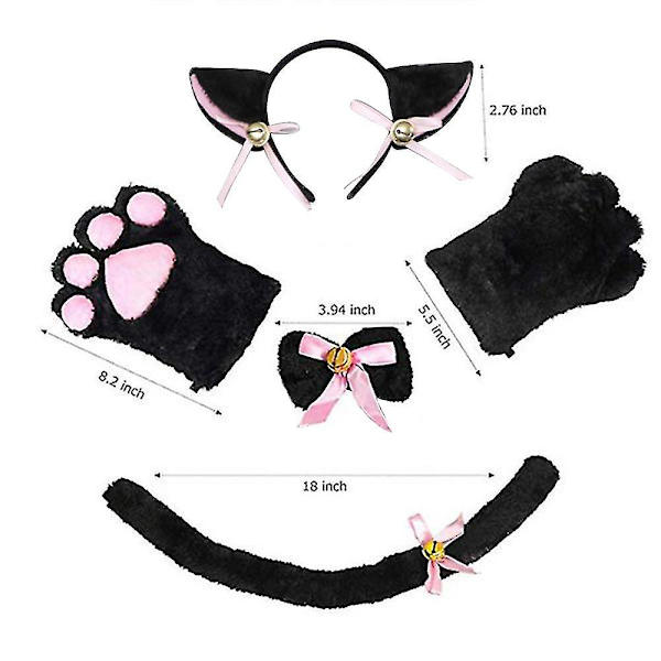 Katt Cosplay Kostym Fancy Dress Festkläder Katt Öra/Svans/Krage/Tassar/Handskar Set