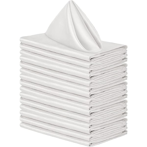 12 st 30 x 30 cm servetter i satin, mjuka middagsservetter, fyrkantiga bordsservetter för bröllop, bankett, restaurang White