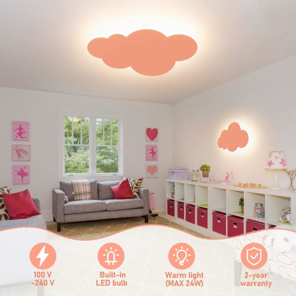 Wall Sconce Cloud Light Modern Acrylic Shade with Built-in LED Lights for Kids Bedroom Warm Lighting Pink