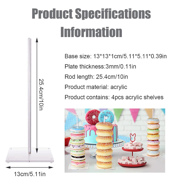 4 stk firkantet base akryl donuts stativ dekorativ smultring bagels display rack holder for bursdag bryllup bankett (15 tommer*2 10 tommer*2)