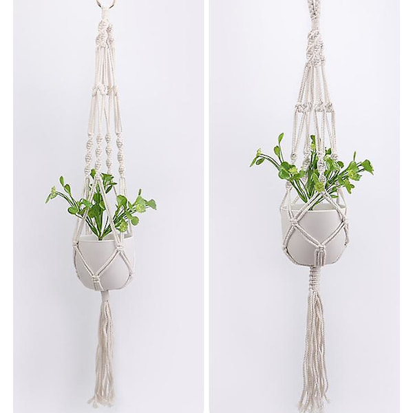 4 stk hageblomsterpottenettpose håndvevd DIY bomullsrep hengende kurv 6