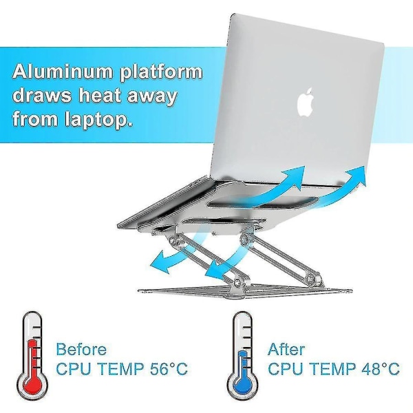 Justerbar bærbar computer stand i aluminiumlegering, foldbar og bærbar til notesbog Macbook computerbeslag, sort