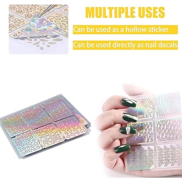 Kynsien taidekynsien stencilit, kynsien stencilit, vinyyli stencilit kynsien taiteeseen, 144 kappaletta 24 arkin stencilit, erilaiset tyylit kynsien stencilit kynsien taidetarrat kynsiin