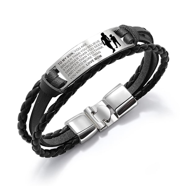 Til min søn armbånd fra mor far, læderarmbånd manchet armbånd i rustfrit stål graveret armbånd med magnetisk lås