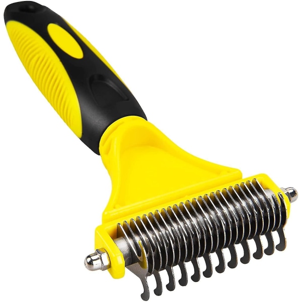 Pet Dematting Comb, 2-sidet undercoat rake plejeværktøj til katte og hunde ergonomisk Dematting Comb