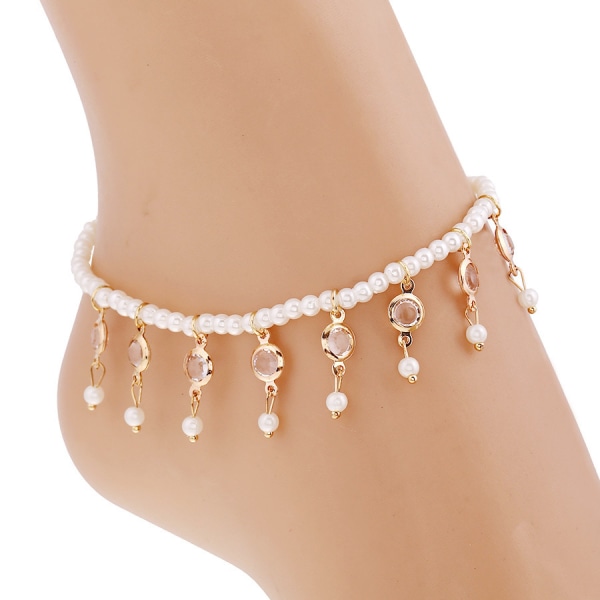 Imitation Pearl Elastic Ankle Chain Summer Sexy Beach Pearl Ankle Bracelet on Leg Accessories Foot Jewelry